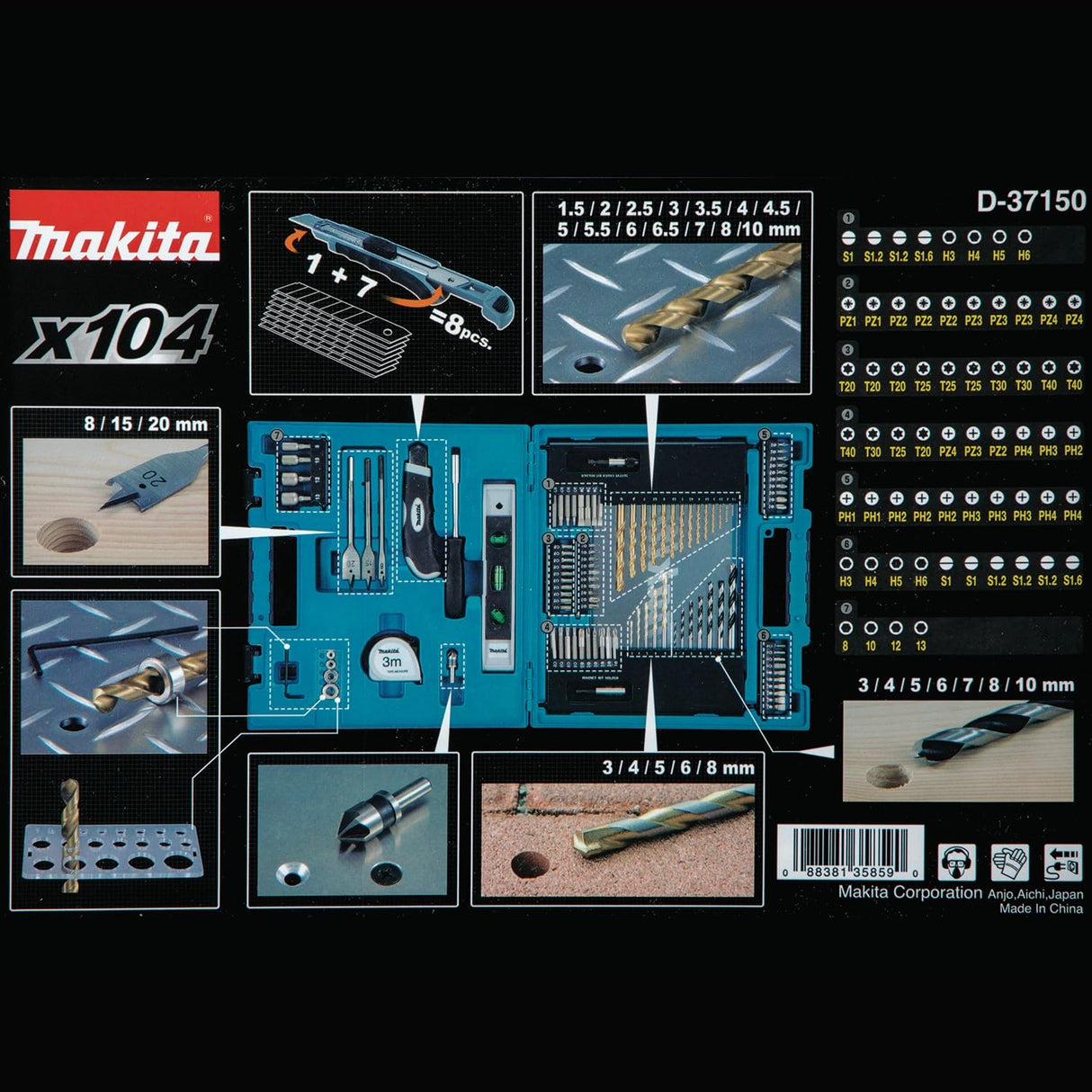 Makita D-37150 104 Pc. Metric Bit and Hand Tool Set Makita