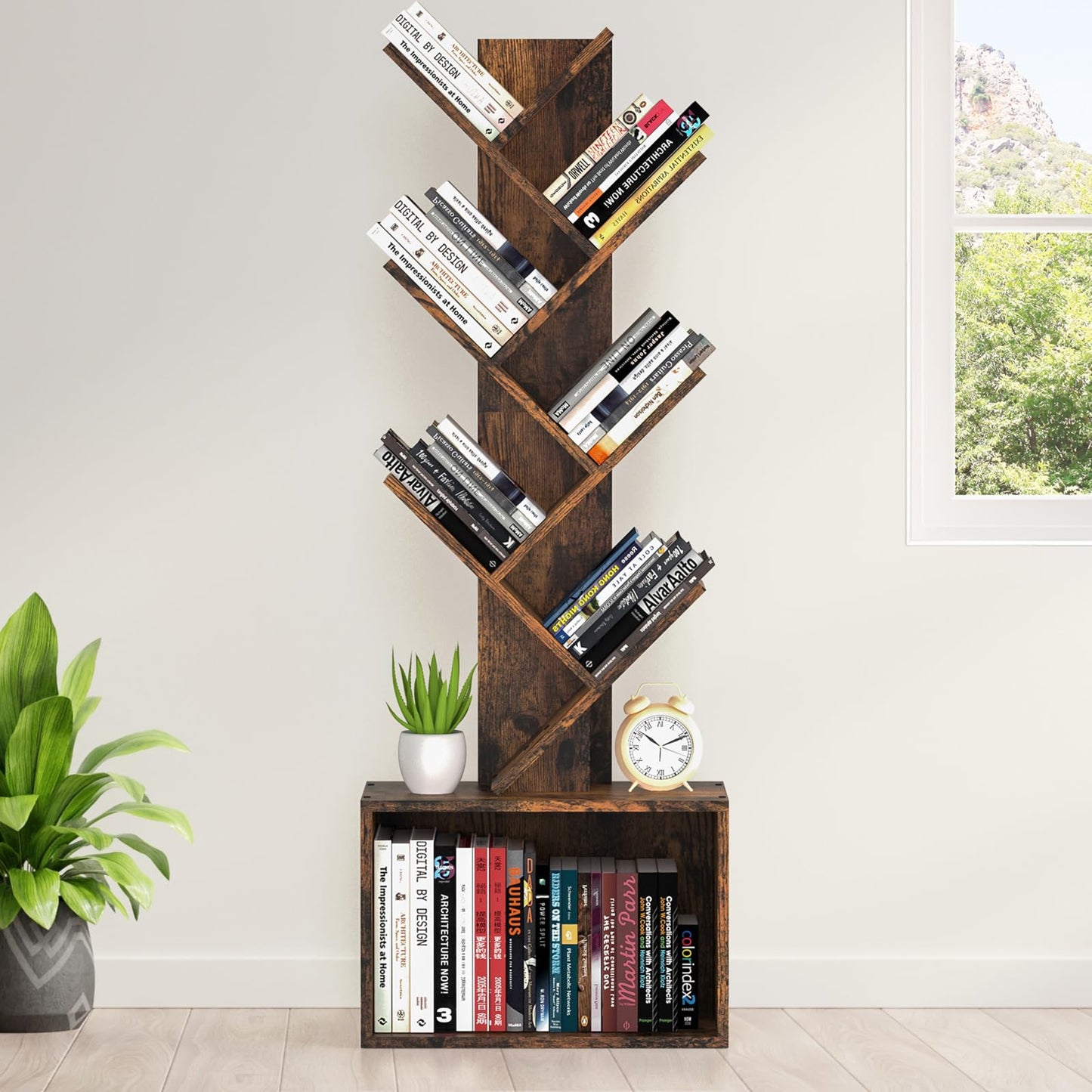 Sturdy Retro Tree Bookshelf by ART-GIFTREE – 6 Tier Floor Standing Bookcase for Home and Office Storage - WoodArtSupply