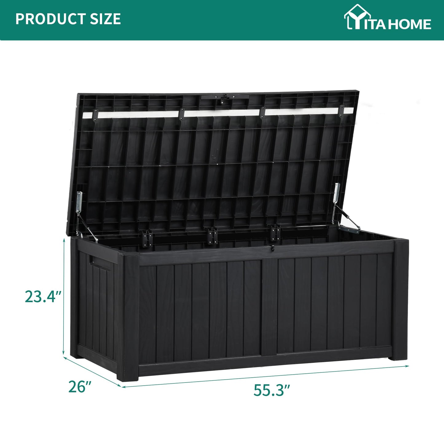 YITAHOME 120 Gallon Large Deck Box, Resin Outdoor Storage Box for Outdoor Pillows, Garden Tools and Pool Supplies, Waterproof, Lockable, Black - WoodArtSupply