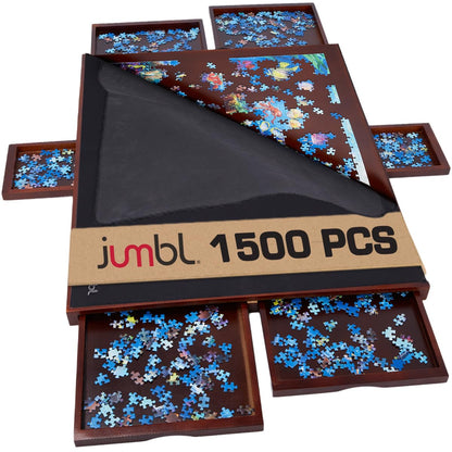 Jumbl 1500-Piece Puzzle Board w/Cover | 27” x 35” Jigsaw Puzzle Table w/ 6 Removable Storage & Sorting Drawers | Smooth Plateau Fiberboard Work Surface & Reinforced Hardwood | for Games & Puz - WoodArtSupply