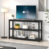 FOLUBAN Entryway Table, Modern Sofa Console Table with 3 Tier Storage Shelf, Hallway Foyer Table for Living Room, Industrial Black Oak FOLUBAN