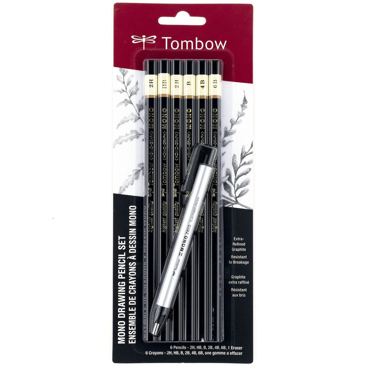 Tombow 61002 Mono Drawing Pencil, Combo Pack with Zero Eraser, Graphite 6-Pack, Black, 0.5mm Tombow