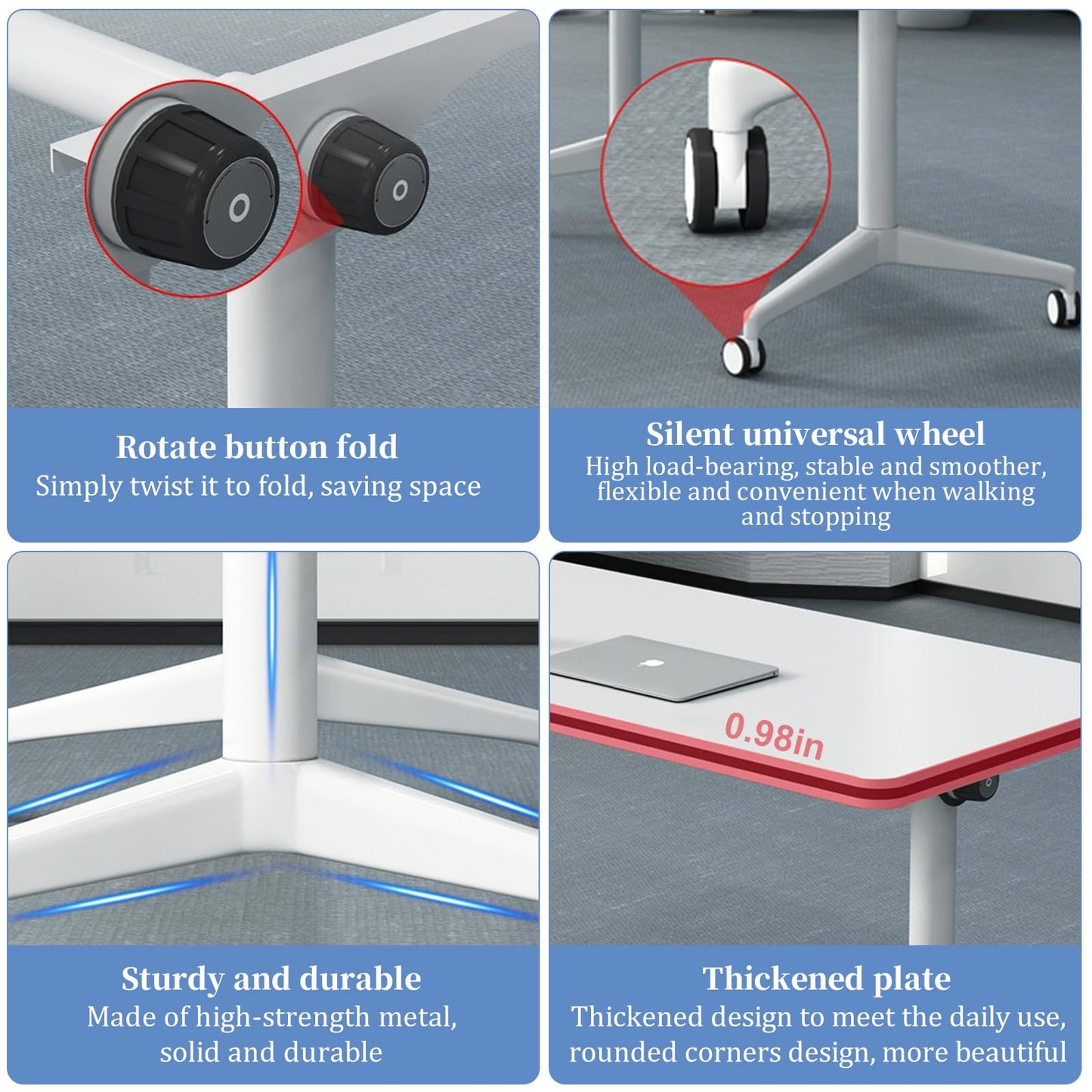 Conference Table,White Modern Office Folding Flip Top Mobile Training Table with Wheels is Convenient and Fast, Suitable for Companies Office, Meeting Room, and Classroom use (6Pcs 61in) - WoodArtSupply