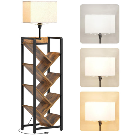 YATINEY Tree Bookshelf with Light, 6 Tier Book Shelf, Wooden Bookcase for Narrow Space, Floor Standing Tall Bookshelf, Industrial Corner Display Shelf, Rustic Brown SJ08DBR YATINEY