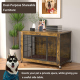 PRETZI Dog Crate Furniture with Cushion,38" Wooden Dog Crate nightstand with Double Doors, Brown Kennel Indoor with Wheels, Decorative Pet House for Small Medium PRETZI