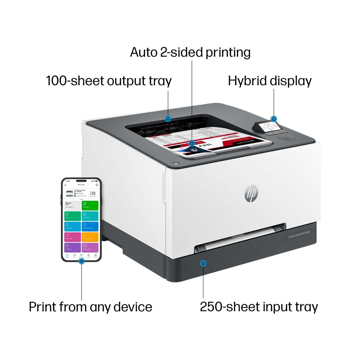 HP Color Laserjet Pro 3201dw Wireless Color Laser Printer, Office Printer, Duplex, Best-for-Office (499Q9F)