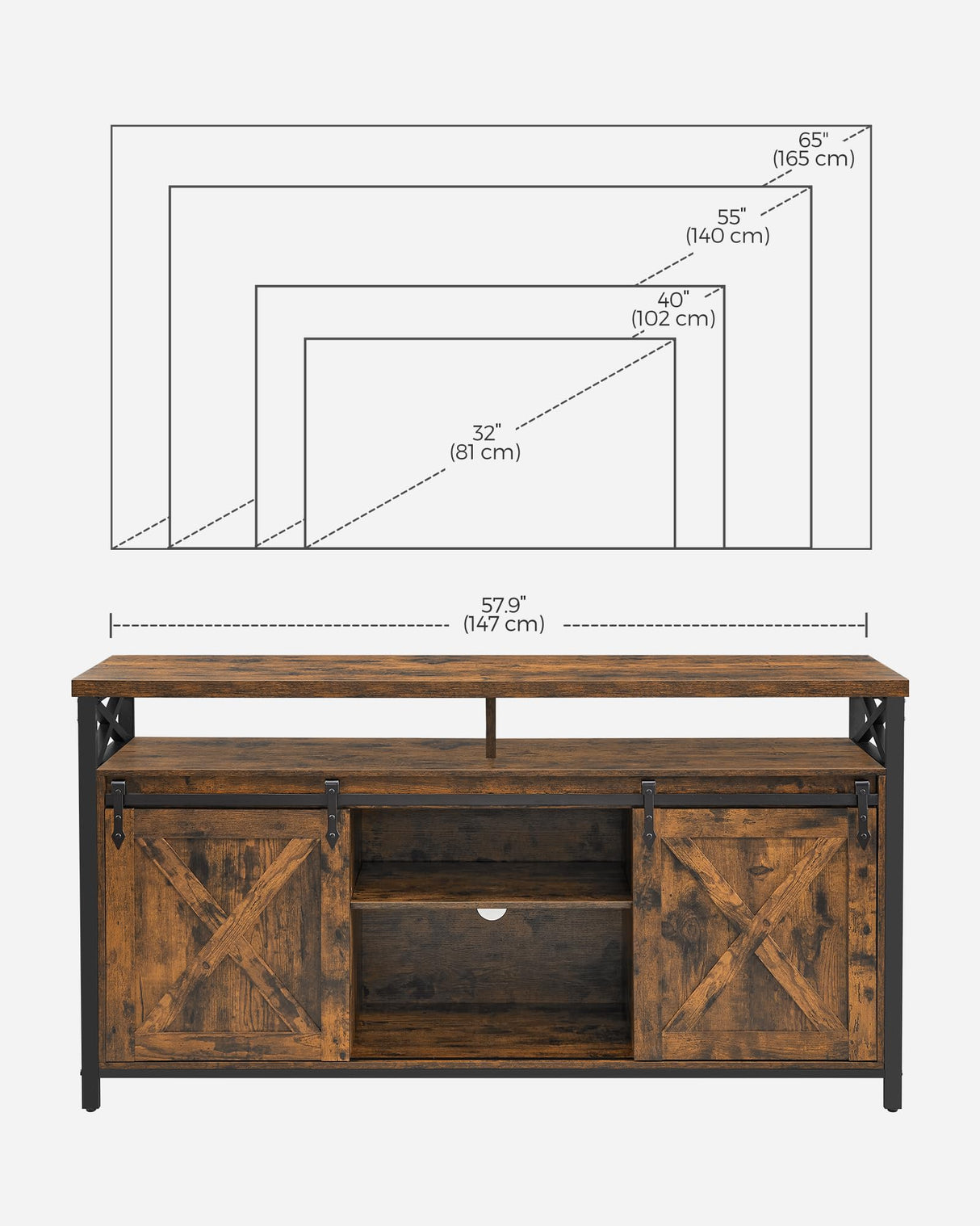 VASAGLE TV Stand for 65 Inch TV, Entertainment Center, TV Table and Console, TV Cabinet with Adjustable Shelves, Industrial Design, Rustic Brown and Black ULTV071B01 VASAGLE