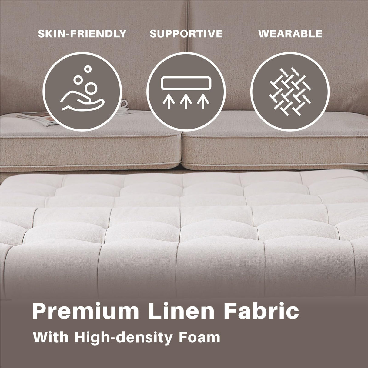 Redlife 35 Inch Large Square Storage Ottoman Bench, Storage Ottoman Coffee Table Large Square Ottoman with Storage Lift Top Tufted Storage Ottoman for Living Room (Beige) Redlifeᅟᅠ