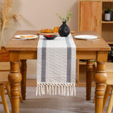 Tosleo Boho Table Runner 12×108 Inches Long with Tassels Grayish Blue Double Striped Farmhouse Rustic Table Runner for Dining Wedding Party（One Piece） Tosleo