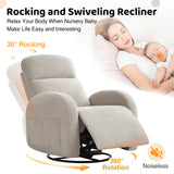 AEMEIOS Nursery Swivel Rocker Recliner, Manual Nursering Glider Recliner, Chenille Swivel Rocking Nursery Recliners with Double Pockets for Living Room, Camel AEMEIOS