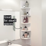 Greenco 5-Tier Floating Corner Shelves, Wall Organizer Storage, Easy-to-Assemble Wall Mount Shelves for Bedrooms, Bathroom, Kitchen, Offices, and Living Rooms(Rustic White Finish) Greenco