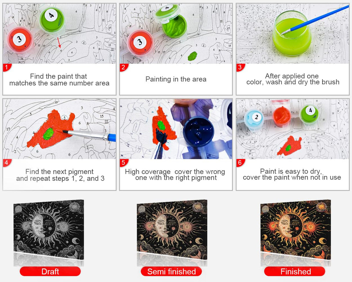 Sun and Moon Paint by Number Celestial Deities Adult Paint by Numbers Celestial Symbols and Pattern Abstract Paint by Numbers for Adults Flameless Oil Painting Kits Gift 16x20 Inch (Frameless) Rebotipy