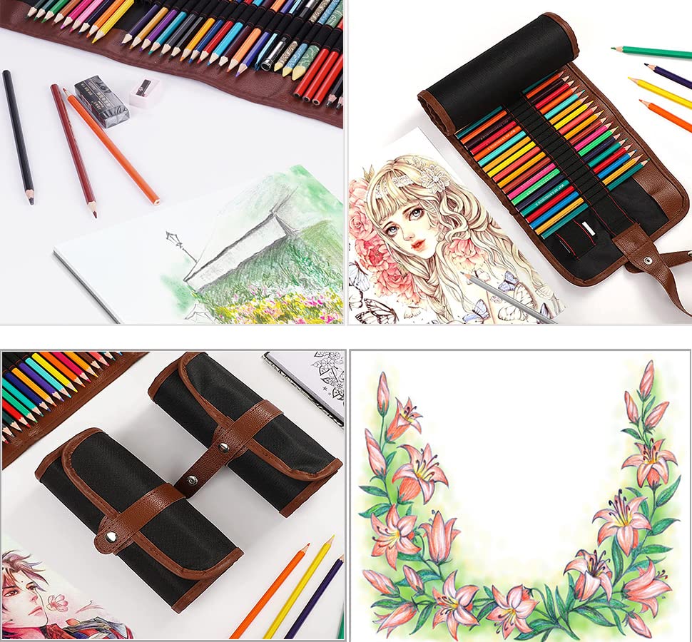 Sketching Drawing Art Pencil Kit-50 Piece Set with 24 Color Pencils for Adult Kid Coloring Books, 14 Graphite 3 Charcoal Erasers Etc., Artist Supplies Ideal for Adult, Kid,Student, Beginner Heshengping