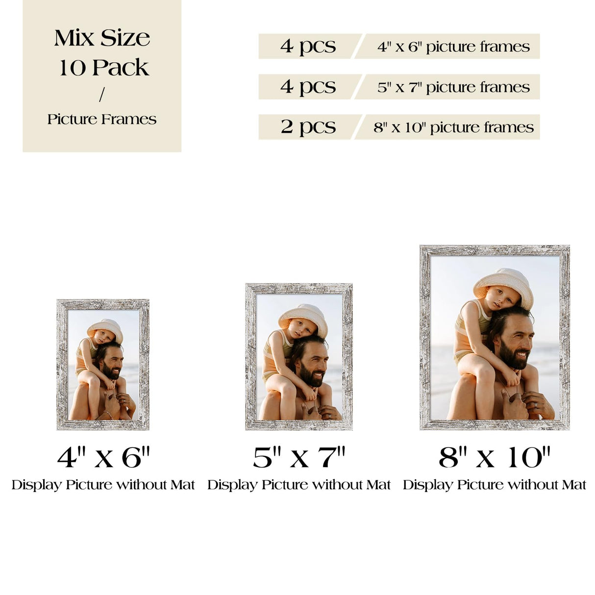 TWING Collage Picture Frames Wall Decor 10 Pack, Gallery Wall Rustic Picture Frame Set for Wall or Tabletop Display, Multi Sizes with Two 8x10, Four 5x7, and Four 4x6 Photo Frames TWING
