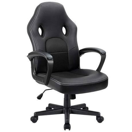 Furmax Gaming Chair Office Chair Leather Computer Desk Chair Racing Style Ergonomic Adjustable Swivel Task Chair with Lumbar Support and Arms (Black) Furmax