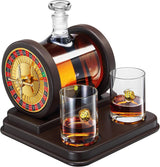 Casino Roulette Whiskey Decanter for Men, Husband, Him | 67.6 OZ Decanter With 2 x 10oz Dice Whiskey Glasses | Gold & Wood Gambling Slot Gift for Bourbon, Scotch, Liquor, Gifts For Dad, Guy, Winter The Wine Savant