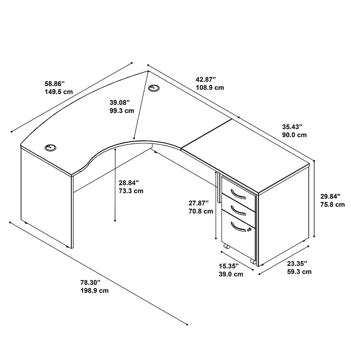 Bush Business Furniture Series C Right Handed L Shaped Desk with Mobile File Cabinet in Hansen Cherry, Corner Computer Table for Home or Professional Office Bush Business Furniture