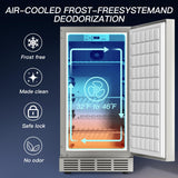 cureder 15 Inch Outdoor Refrigerator, Weather Proof Stainless Steel Beverage Beer Cooler Under Counter Fridge, Indoor/Outdoor Refrigerator with 3 Shelves for Patio Kitchen and Commercial Use cureder