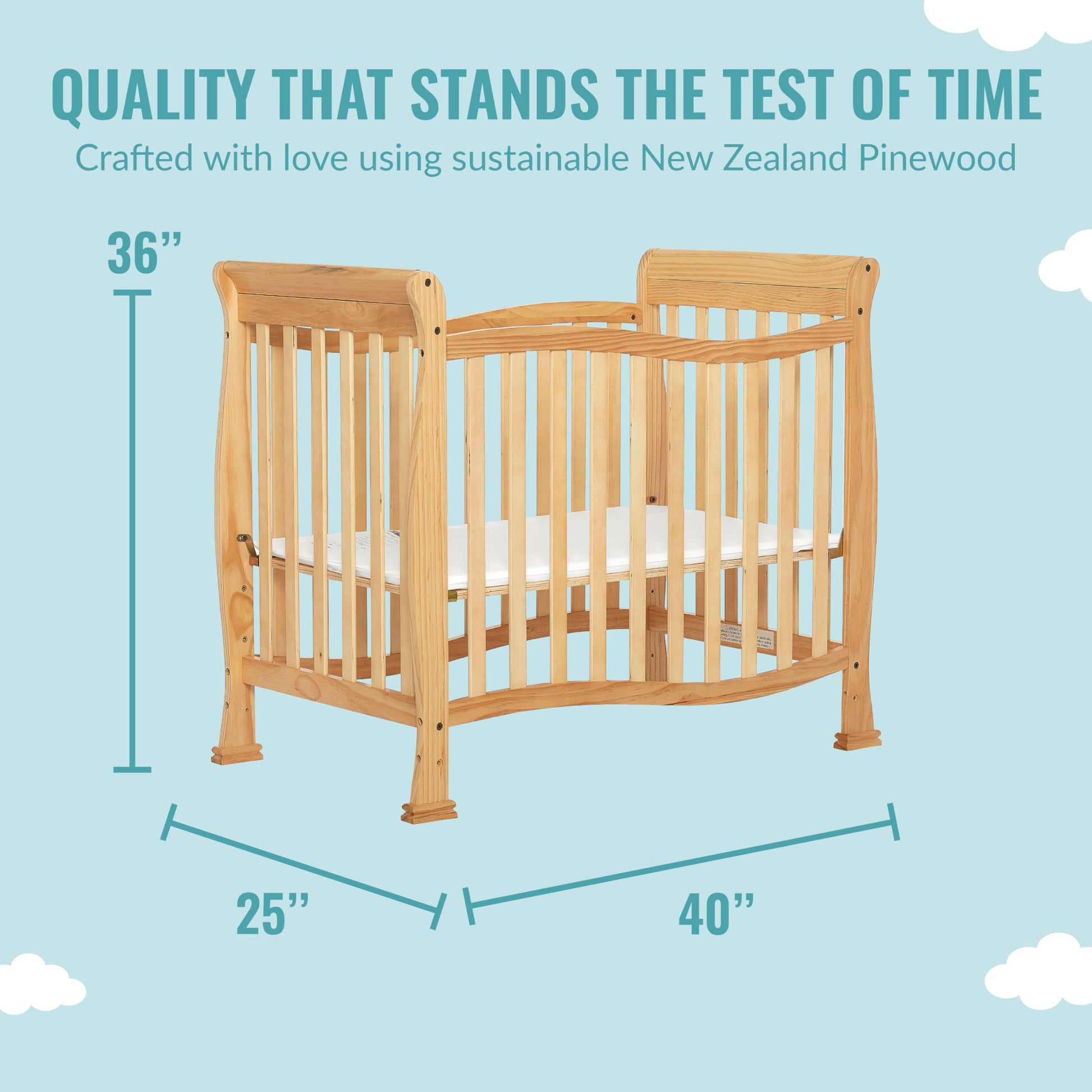 Dream On Me Violet 4-In-1 Convertible Mini Crib In Natural, Greenguard Gold Certified, JPMA Certified, 3 Position Mattress Height Settings, Non-Toxic - WoodArtSupply