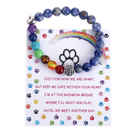 Unijew Pet Memorial Gifts, Rainbow Bridge Bracelet for Beloved Dog Cat, 8MM Mixed Color Bead 7 Chakra Memorial Bracelet for Women Men Who Lost Pets, Pet Sympathy Gift Unijew