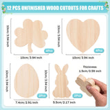 AWIZOM 12 Pcs Wooden Holiday Cutouts Unfinished Shamrock Heart Bunny Egg Shaped Table Sign Standing Wooden Centerpieces Unpainted Wood Blocks for DIY Crafts Valentine Day St.Patrick Day Easter Decors AWIZOM