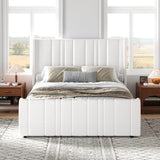 HOMBCK Queen Bed Frame, Upholstered Platform Bed Frame Queen Size with Vertical Channel Tufted Headboard & Footboard, Wingback Design/Noise Free/No Box Spring Needed/Easy Assembly, Cream HOMBCK