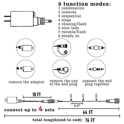 TW SHINE Christmas Lights, 200 LED 66FT Outdoor Christmas Lights Plug in with 8 Modes, Waterproof Christmas Lights Outdoor, Indoor Xmas Decorations for Party Yard House Decor, Warm White