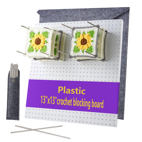 13’’Crochet Blocking Board with 20 Pegs/Pins Granny Square Blocking Boards for Crochet Projects,Plastic Waterproof Crochet Peg Blocking Board Gift for Crocheters and Beginners wuher