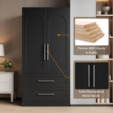 iPormis Wooden Armoire Wardrobe Closet with 2 Drawers, Clothing Storage Cabinet with Shelves Aluminum Hanging Rod, Wardrobe Storage with Strong Door Closure, Modern Bedroom Clothing Armoires, Black iPormis