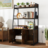 Tangkula Litter Box Enclosure with Shelves, Hidden Cat Washroom Cabinet with Charging Station, Winding Entry & Scratching Board, Versatile Litter Box Furniture (Rustic Brown) Tangkula