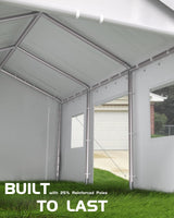 KYBOLT 10 x 20 Ft Heavy-Duty Carport, Portable Garage, 180g PE Waterproof Canopy and 8 x 1.0 mm Poles for Full-Size Pickup Trucks, Boats, and SUVs - White KYBOLT