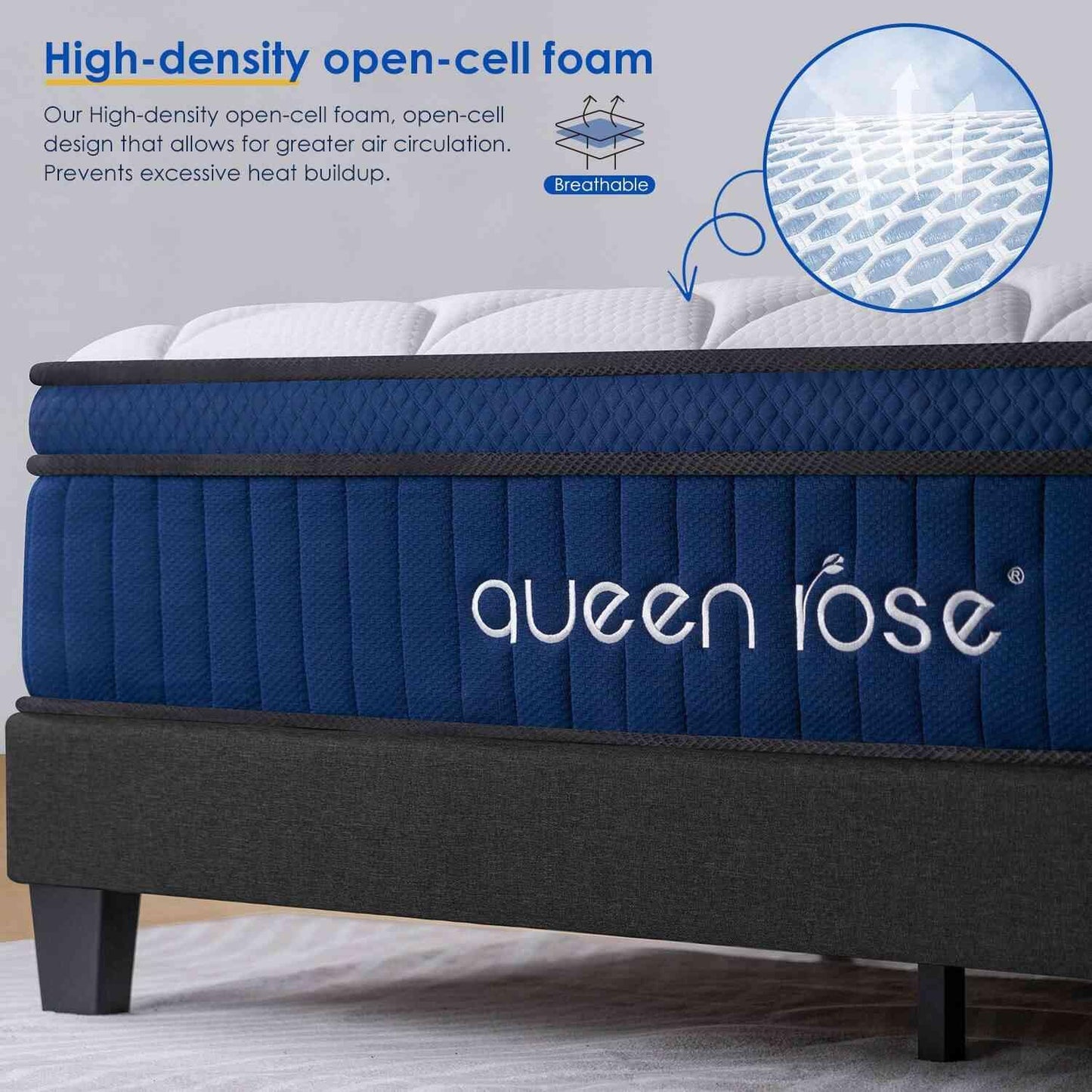 QUEEN ROSE Full Size Pillow Top 14 inch Mattress, Full Size Bed in a Box, Medium Firm and Memory Foam, Pocket Innerspring Hybrid Mattress, CertiPUR-US Certified