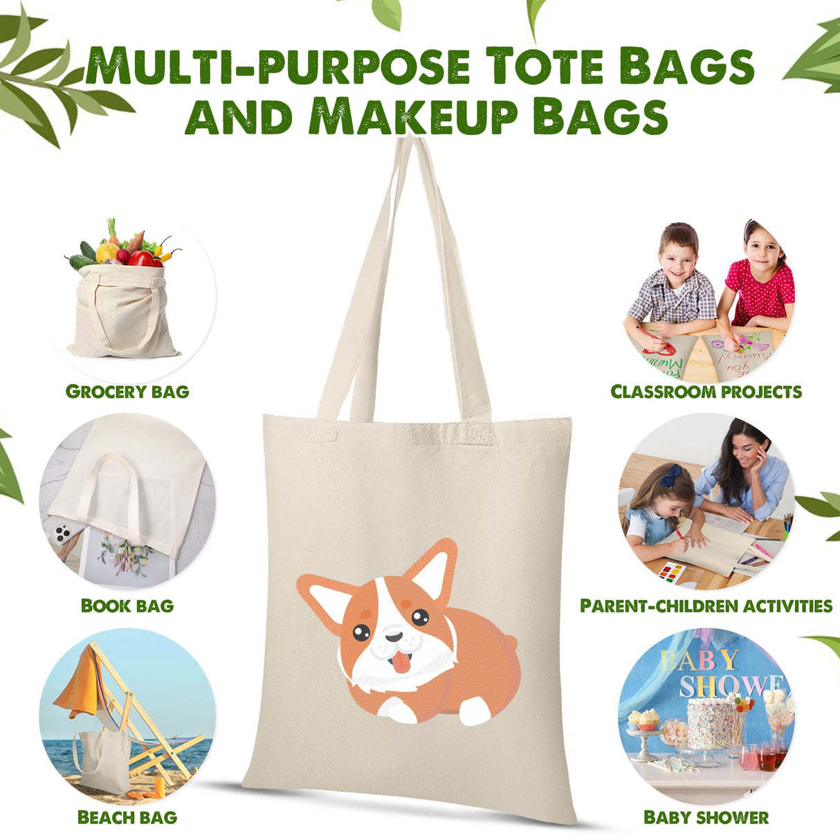 Mimorou 48 Pcs Sublimation Cotton Tote Bags Blank Canvas Bag Bulk Reusable Grocery Bag with Handles for Sublimation DIY Holiday Christmas Operation Gift,13 x 15 Inch Mimorou