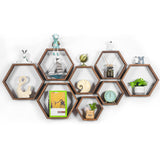 Hexagon Floating Shelves Set of 8 Wood Hexagonal Shelves Brown Wall Decor and Storage Racks for Living Room Floating Honeycomb Plants Shelf Farmhouse Wall Hexagon Hanging Shelf for Bedroom Home CADUKE