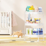 Vtopmart 3 Tier Metal Rolling Cart, Utility Rolling Carts with Wheels, Handle and Lockable Casters, Storage Trolley with Hooks, Easy Assemble for Kitchen, Living Room, Office, Nursery, Garage (White) Vtopmart