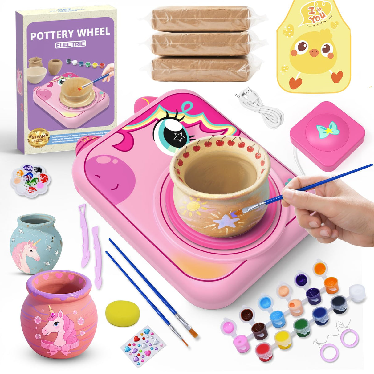 Pottery Wheel for Kids, Girls Arts and Crafts Toys for Kids Ages 8-12,Pottery Studio Craft Kit with 3 Pack Air-Dry Clay, Art Supplies for Kids Toys Girls Birthday Gift for 6 7 8 9 10 11 12+ craftodo