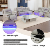A Ainehome LED Power Recliner Sofa for Living Room Furniture Set, Leather Sectional Sofa Set, Reclining Sofa and loveseat with USB Port/Storage Console/Cup Holders(Grey 3-Piece Set) A Ainehome