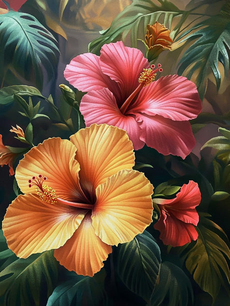 5D Hibiscus Tropical Flowers Diamond Art 12x16 Inch Full Drill Diamond Painting Kits for Adults & Beginners - DIY Art Crafts for Relaxation and Home Wall Decor 2 Generic