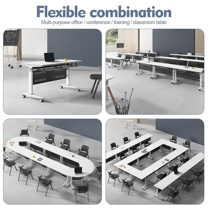 Folding Conference Table, Conference Room Table Flip Top Mobile Meeting Seminar Tables with Wheels, Modern Foldable Office Training Room Table for Home Office Classr (6pack 55.1in) - WoodArtSupply