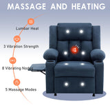 Andeworld Power Recliner Chair,Reclining Sofa Chair with Heat and Massage for Adults, Upholstered Heating Point Theater Seating Single Sofa with Side Pockets Sidetable for Living Room, Blue Andeworld