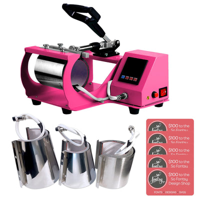 Swing Design 4-in-1 Mug, Cup, & Bottle Heat Press with Design Cards - Pink