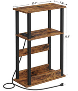 VIMBER Narrow Side Table with Charging Station, 2 Set of Skinny End Table for Small Spaces, Sofa Beside Table with Storage Shelf, Slim Nightstand with USB Ports Outlet, Rustic and Brown VIMBER