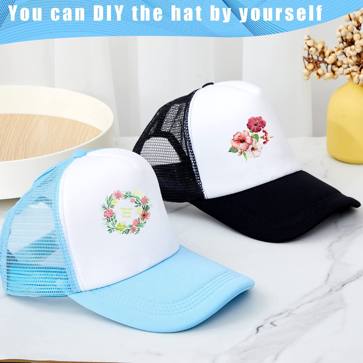 Eurzom 20 Pack Sublimation Blank Mesh Baseball Cap Polyester Mesh Plain Trucker Hat Printing Embroidery Summer Unisex (Multicolored) Eurzom