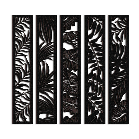 5 Pieces Wooden Wall Art Hollow Wall Decor Wood Wall Accents Themed Wood Panels for Home Decorations Bedroom Living Room, 15.7 x 2.9 x 0.2 Inch (Black, Leaf) Blulu