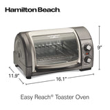 Hamilton Beach Easy Reach 4-Slice Countertop Toaster Oven With Roll-Top Door, 1200 Watts, Fits 9” Pizza, 3 Cooking Functions for Bake, Broil and Toast, Silver (31344DA) Hamilton Beach