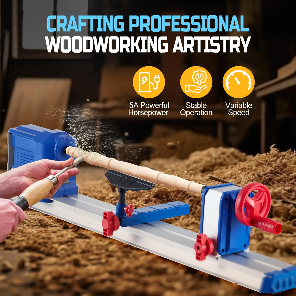 10" x 24" Benchtop Wood Lathe Machine, 0.8 HP 600W Wood Lathe Machine, Infinitely Variable Speed (800-3000 RPM), Wood Turning Lathe with Wrench & 3 Chisels for Woodworking Garvee