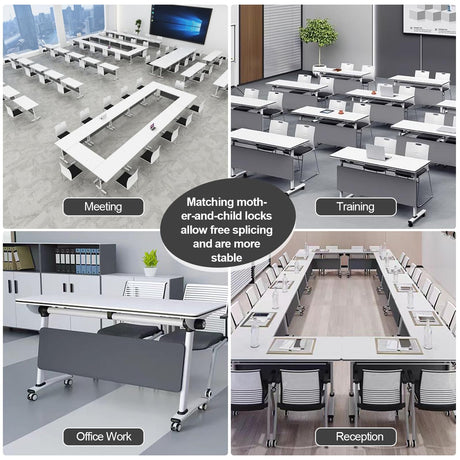 4PCS Folding Conference Table, Modern Mobile Meeting Table with Silent Wheels 47.2" D X 23.6" W X 29.5" H Wood Training Table for Office Reception Classroom Training JNMDLAKO