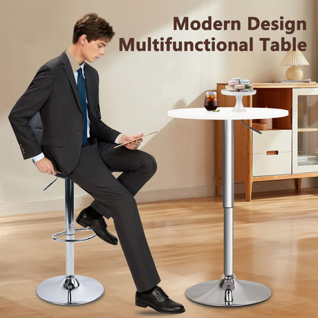 CLATINA Round Bar Pub Table, 26"-36" Height Adjustable Bistro Tables with Metal Base, 360° Swivel High Top Cocktail Table for Home Kitchen Party Drink Restaurant Wedding Cafe Office Reception, White CLATINA
