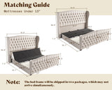 AMERLIFE King Size Adjustable Bed Frame with 51" H Velvet Upholstered and Deep Button Tufted Headboard, Electric Bed with Dual Motor/Nailhead Trim Wingback, No Box Spring Needed, Cream AMERLIFE