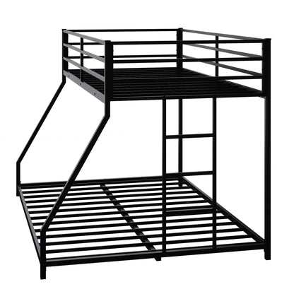 Twin Over Full Bunk Beds, Floor Bunk Bed Twin Over Full Bunk Beds with Build in Ladder, Heavy Buty Bunk Bed/Twin Over Full Bunk Bed for Adults, Teens, Kids(Twin Over Full, Black)